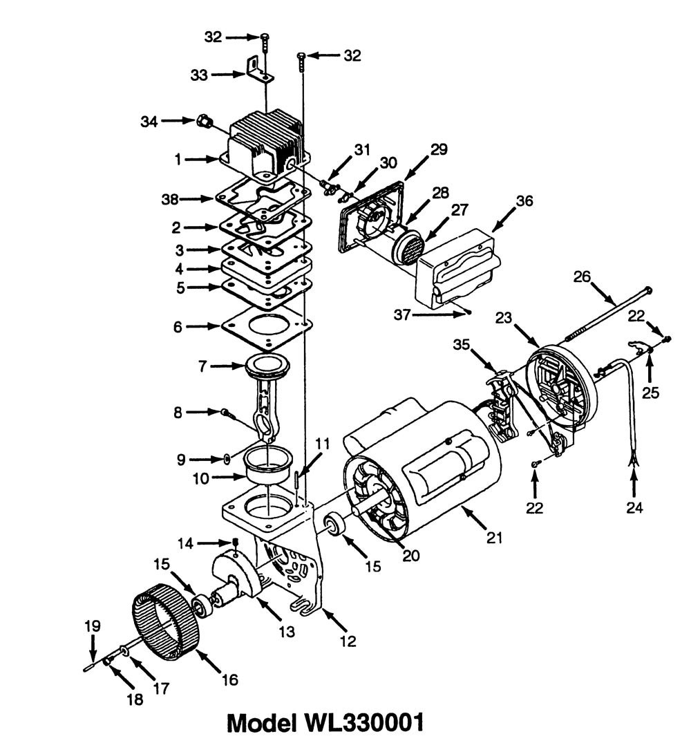 Section 1 Diagram and Parts List for WL330001AJ  Campbell Hausfeld Compressor